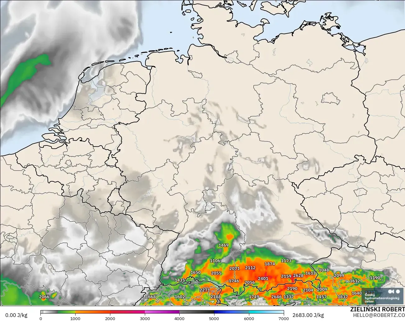 ALADIN CZ 2.3 км загвар - Герман, CAPE