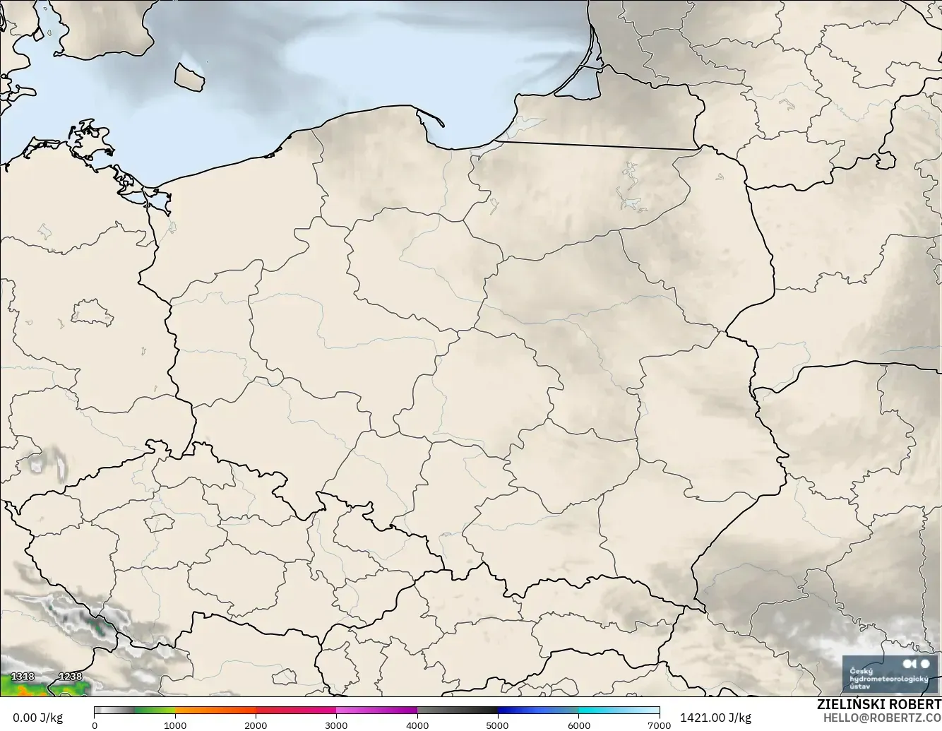 ALADIN CZ 2.3 км загвар - Польш, CAPE