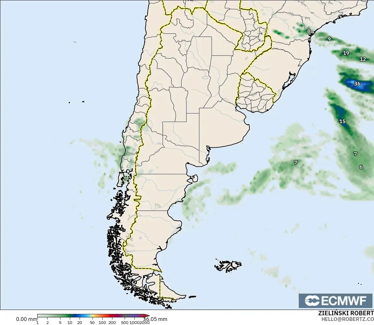 ECMWF IFS 0.25° загвар - Аргентин, Хур Тунадас Хуримтлал