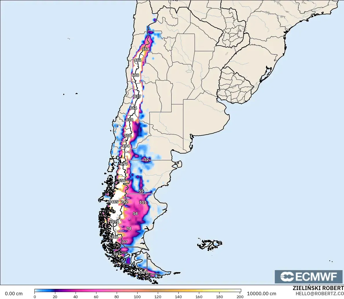 ECMWF IFS 0.25° загвар - Аргентин, Цасны Зузаан