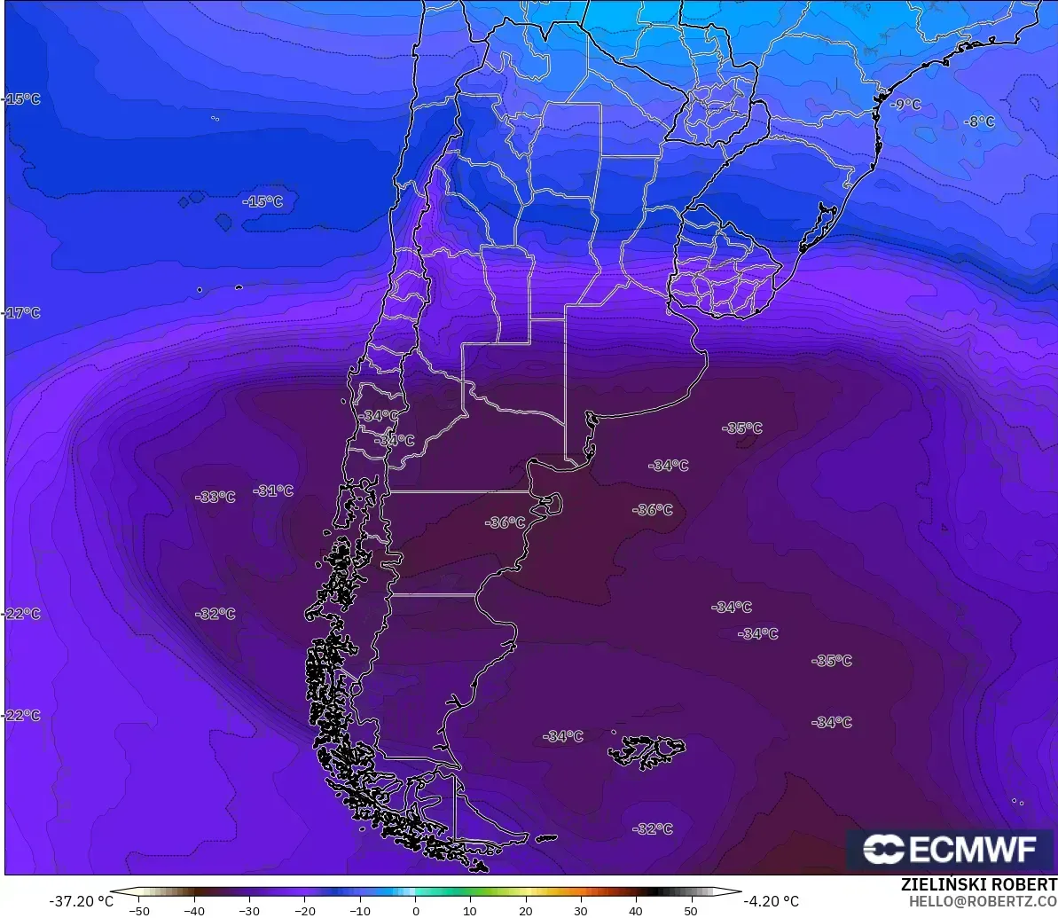 ECMWF IFS 0.25° загвар - Аргентин, Температур 500 hPa
