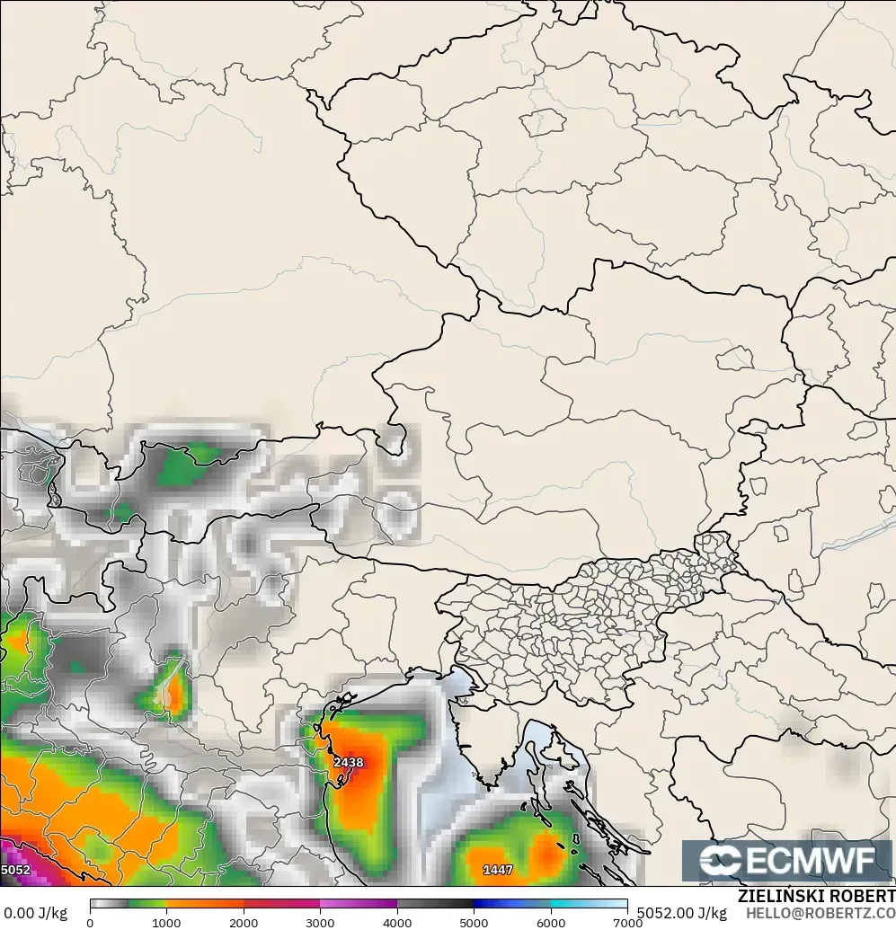 ECMWF IFS 0.25° загвар - Австри, CAPE