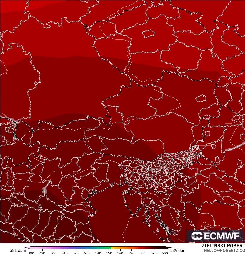 ECMWF IFS 0.25° загвар - Австри, 500 гПа дахь геопотенциал өндөр
