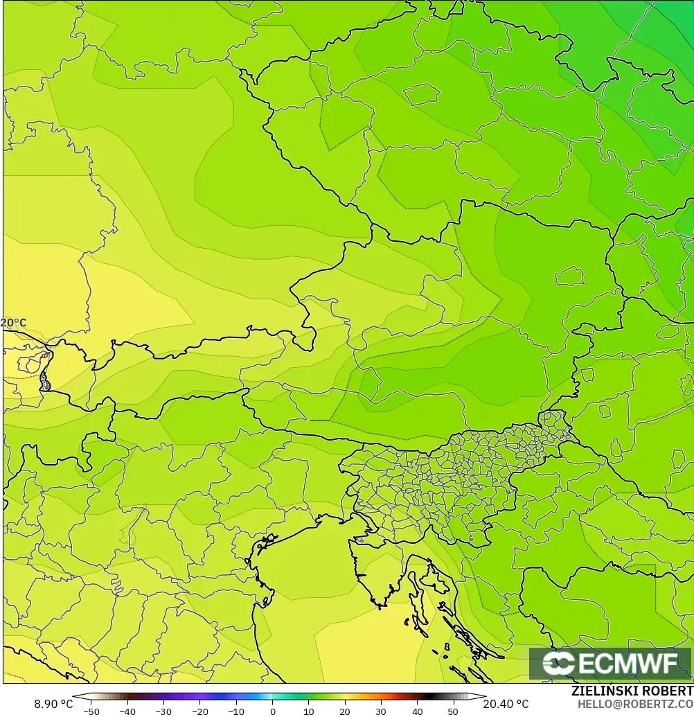 ECMWF IFS 0.25° загвар - Австри, Температур 850 hPa