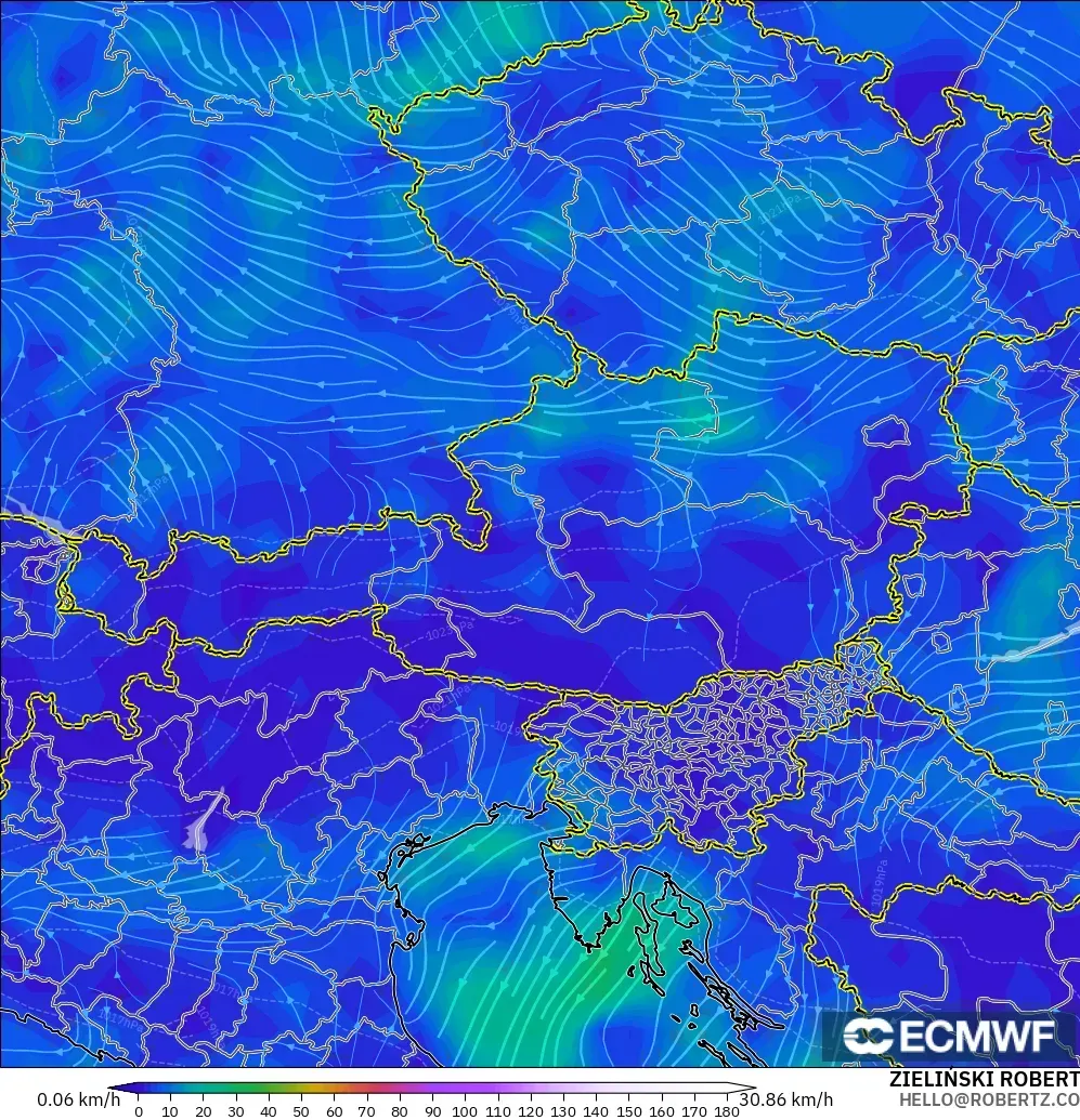 ECMWF IFS 0.25° загвар - Австри, Салхи 10 м