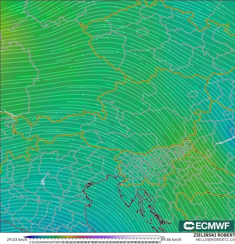 ECMWF IFS 0.25° загвар - Австри, Салхи 300 hPa (түншил)