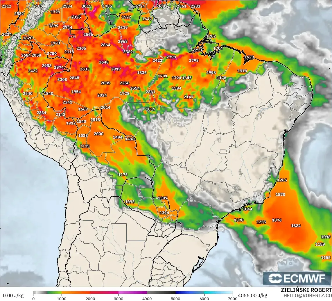 ECMWF IFS 0.25° загвар - Бразил, CAPE