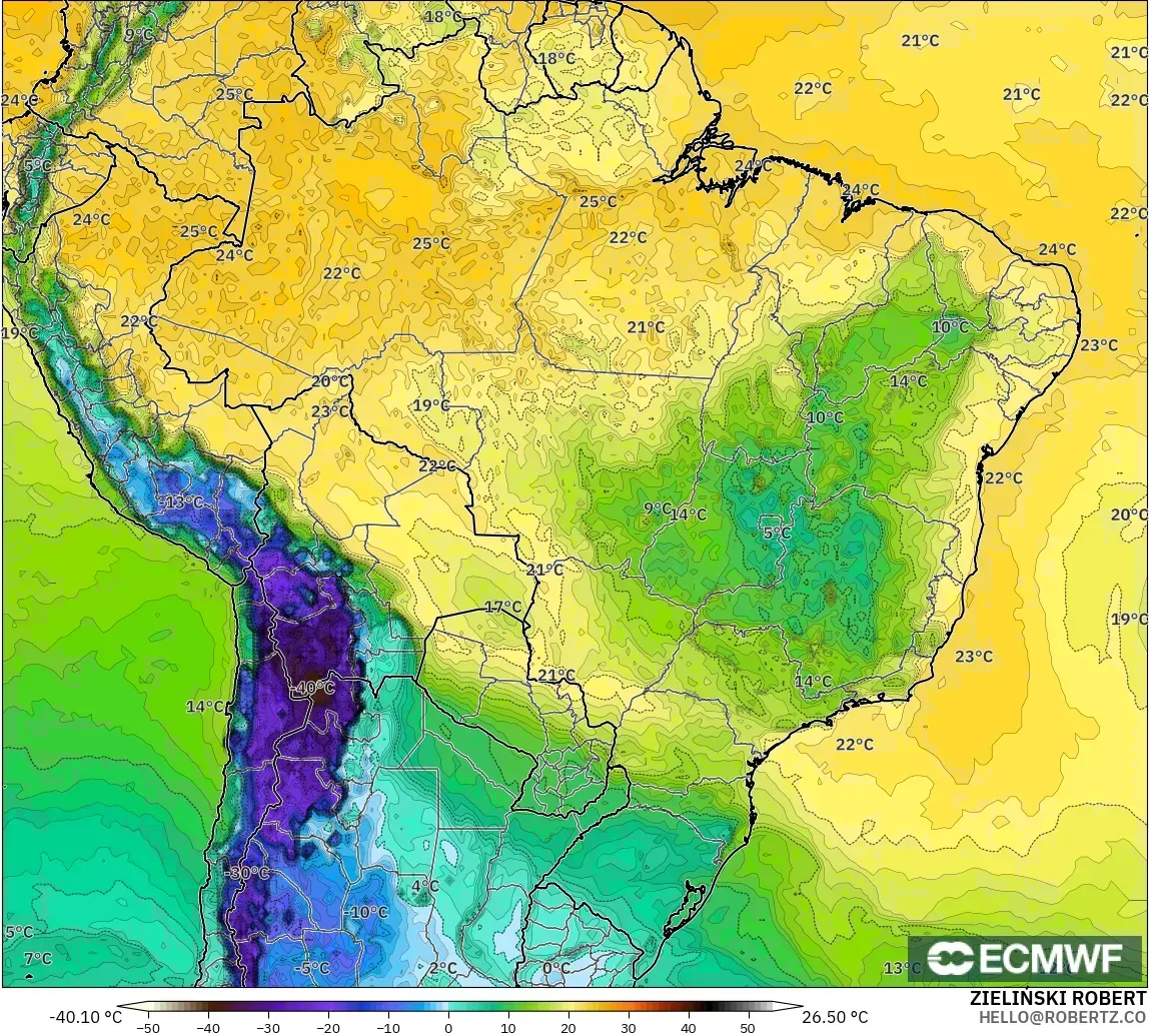 ECMWF IFS 0.25° загвар - Бразил, Цэгийн Чийг 2 м