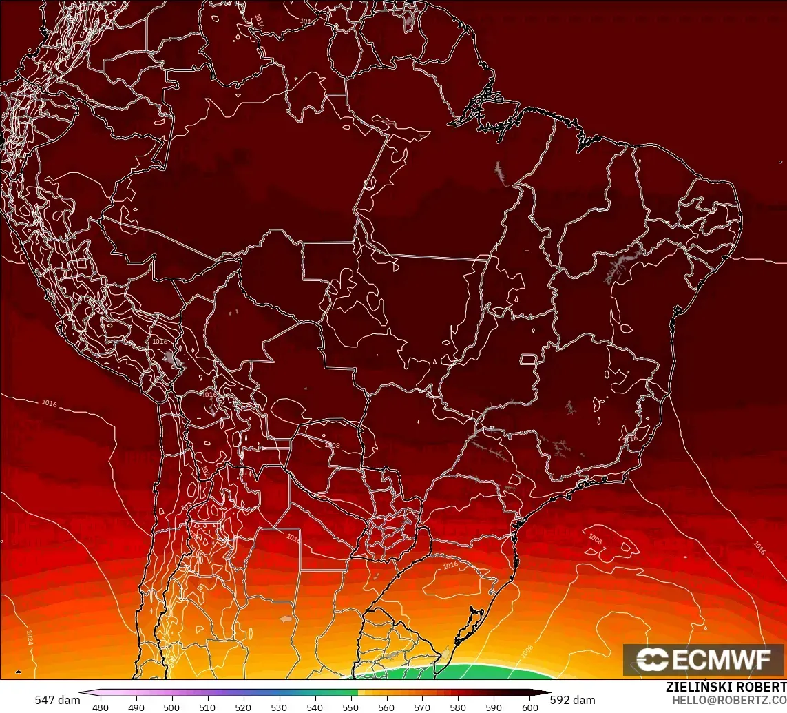 ECMWF IFS 0.25° загвар - Бразил, 500 гПа дахь геопотенциал өндөр