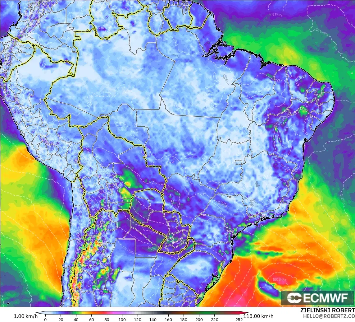 ECMWF IFS 0.25° загвар - Бразил, Салхины Ширүүн Нөлөөлөл