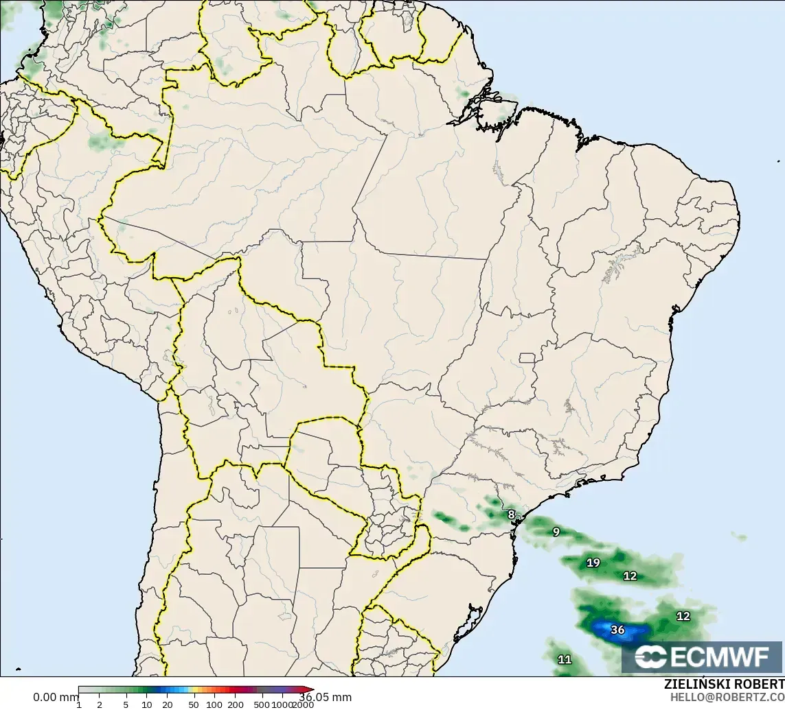 ECMWF IFS 0.25° загвар - Бразил, Хур Тунадас Хуримтлал