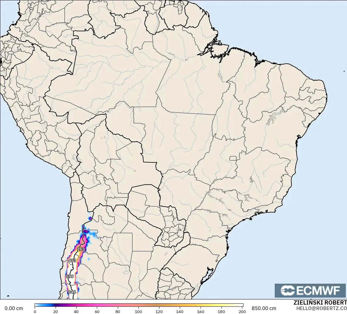 ECMWF IFS 0.25° загвар - Бразил, Цасны Зузаан
