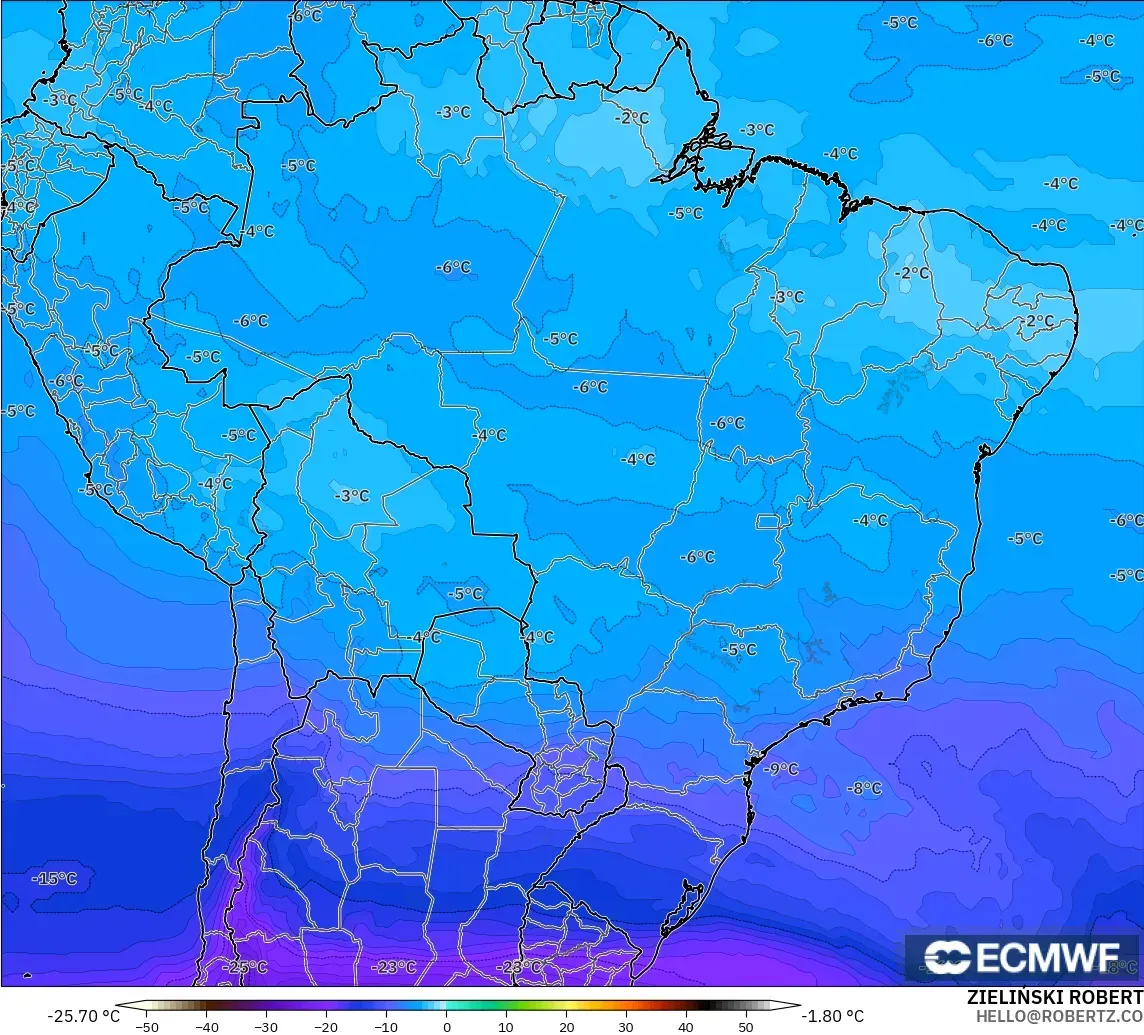 ECMWF IFS 0.25° загвар - Бразил, Температур 500 hPa