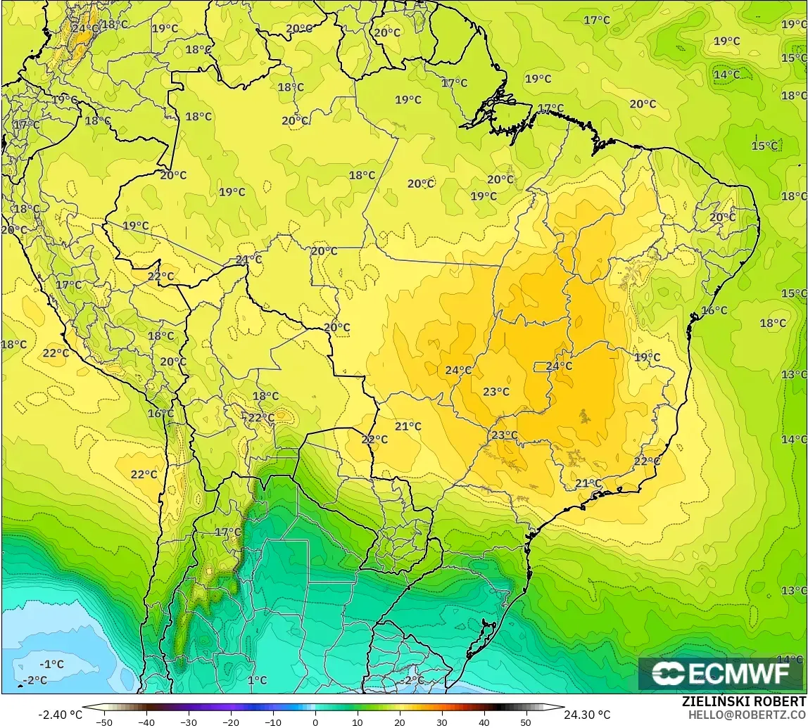 ECMWF IFS 0.25° загвар - Бразил, Температур 850 hPa