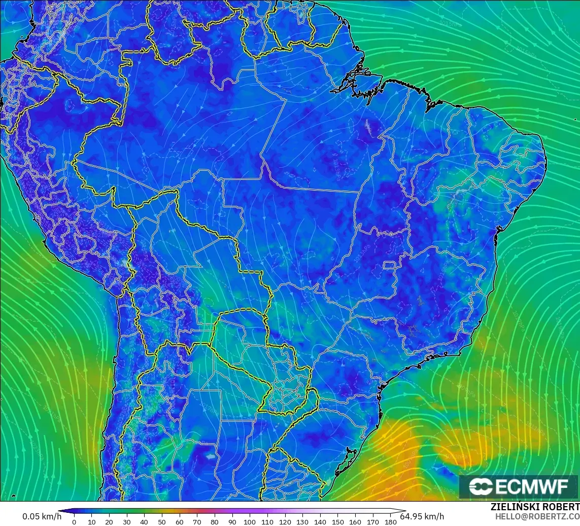 ECMWF IFS 0.25° загвар - Бразил, Салхи 10 м