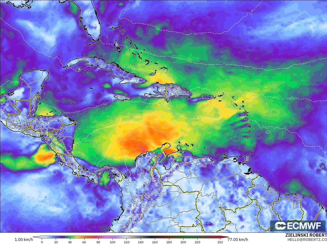 ECMWF IFS 0.25° загвар - Карибын тэнгис, Салхины Ширүүн Нөлөөлөл