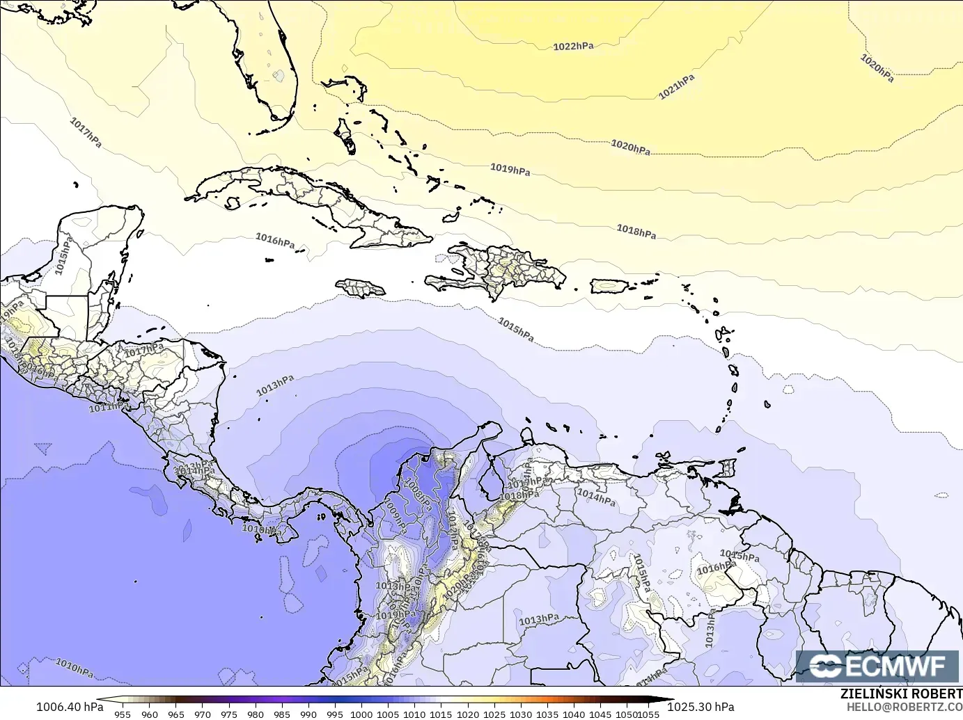 ECMWF IFS 0.25° загвар - Карибын тэнгис, Даралт