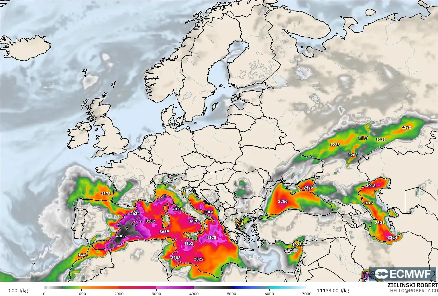 ECMWF IFS 0.25° загвар - Европ, CAPE