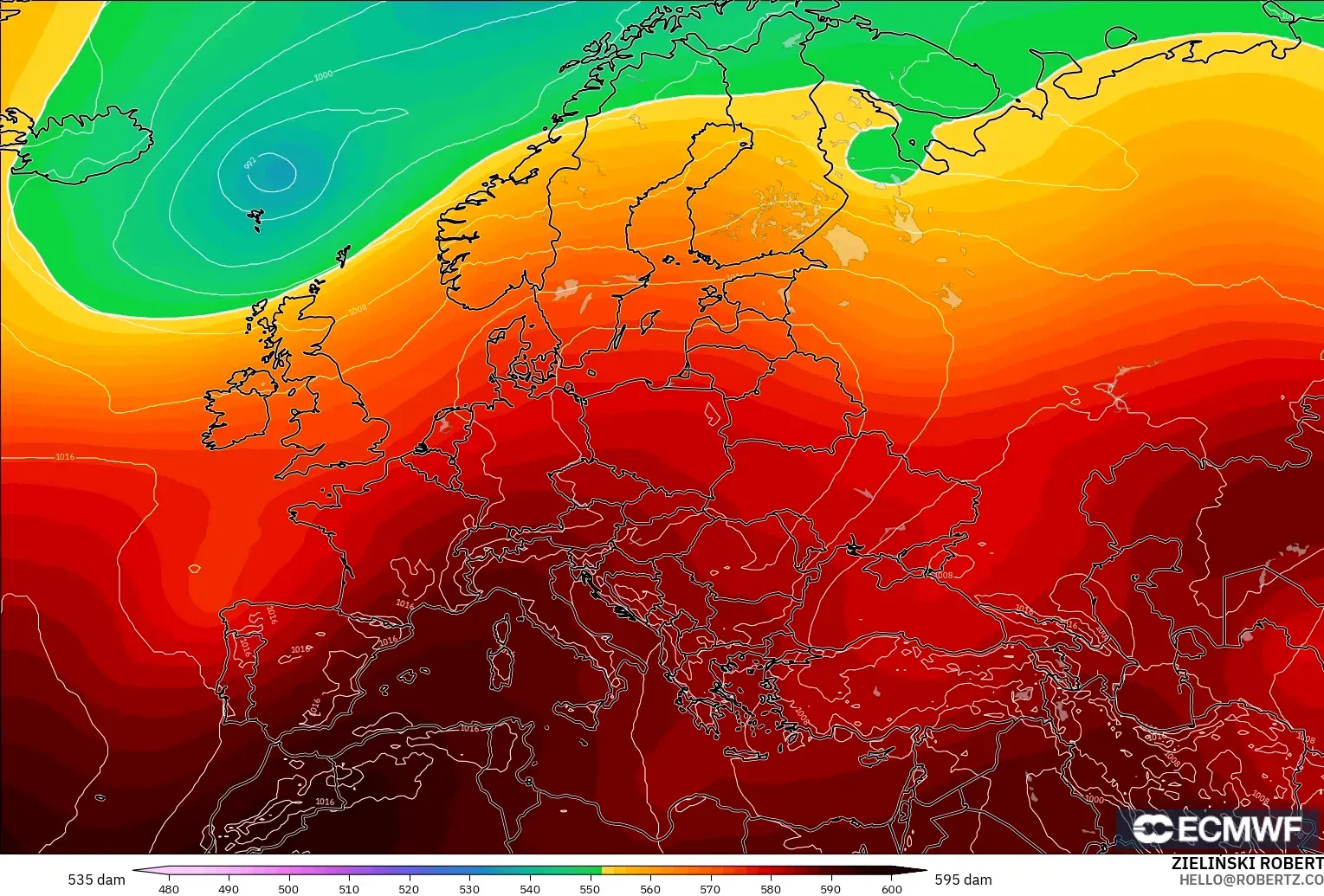 ECMWF IFS 0.25° загвар - Европ, 500 гПа дахь геопотенциал өндөр