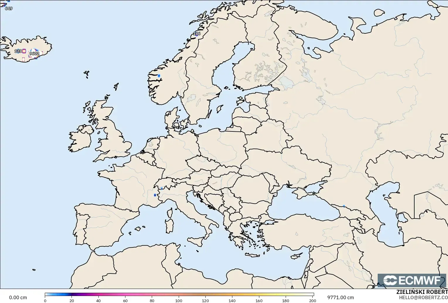 ECMWF IFS 0.25° загвар - Европ, Цасны Зузаан