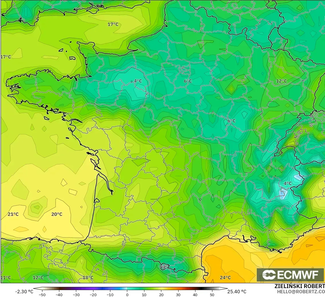 ECMWF IFS 0.25° загвар - Франц, Цэгийн Чийг 2 м