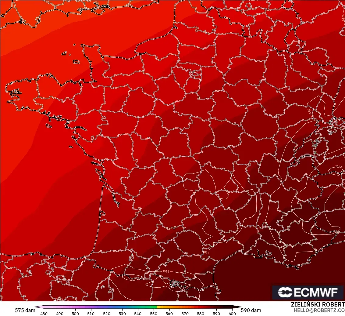 ECMWF IFS 0.25° загвар - Франц, 500 гПа дахь геопотенциал өндөр