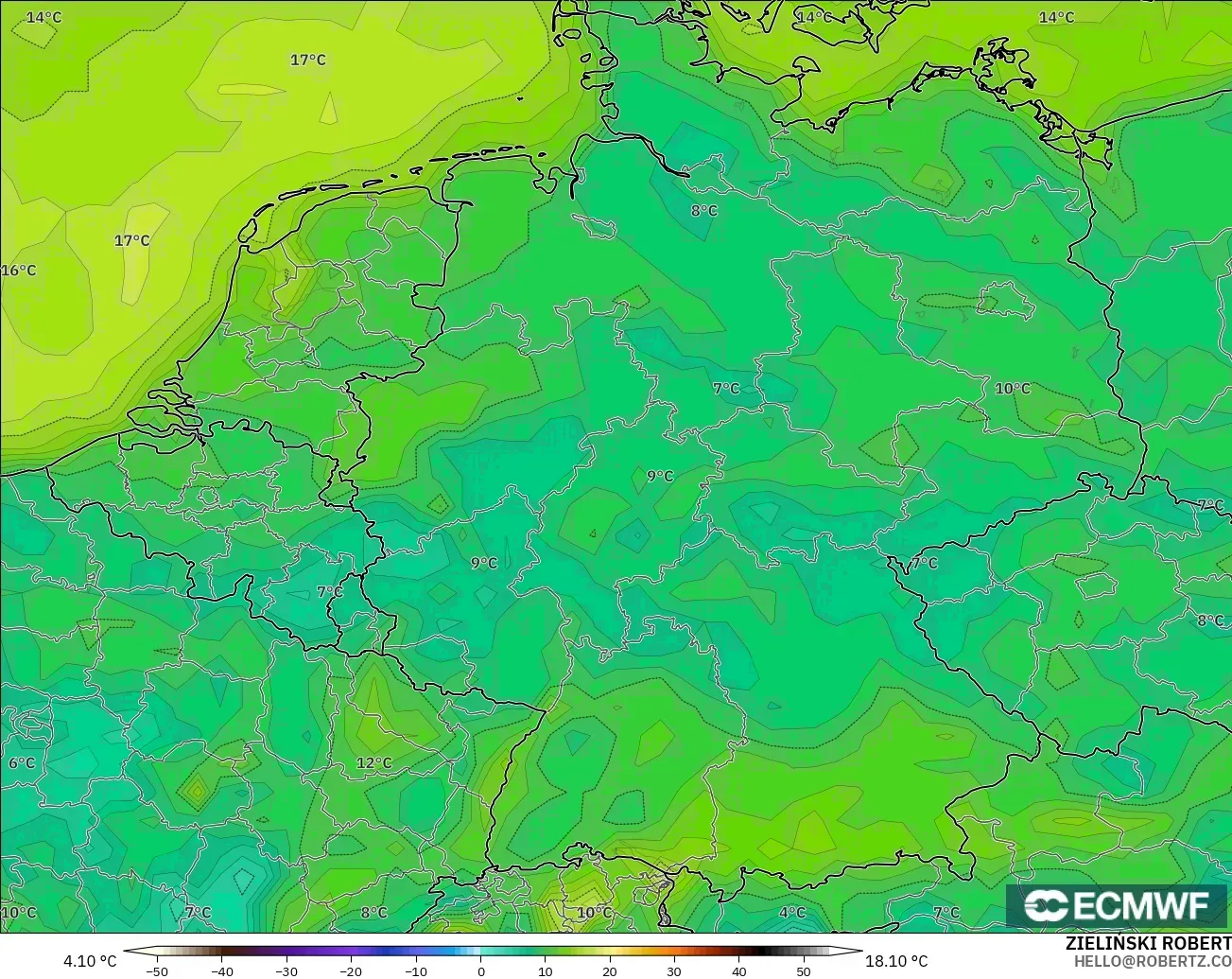 ECMWF IFS 0.25° загвар - Герман, Цэгийн Чийг 2 м