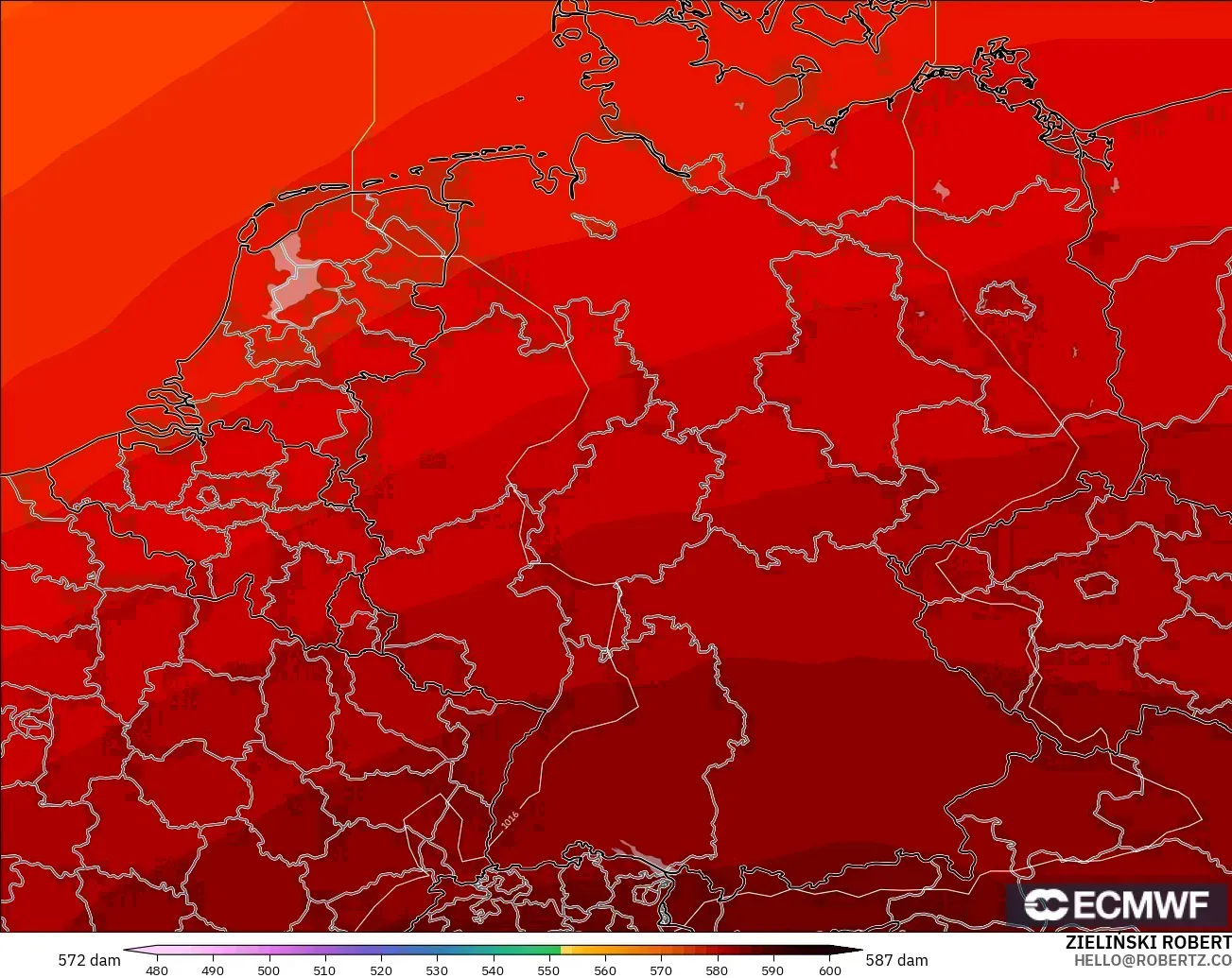 ECMWF IFS 0.25° загвар - Герман, 500 гПа дахь геопотенциал өндөр