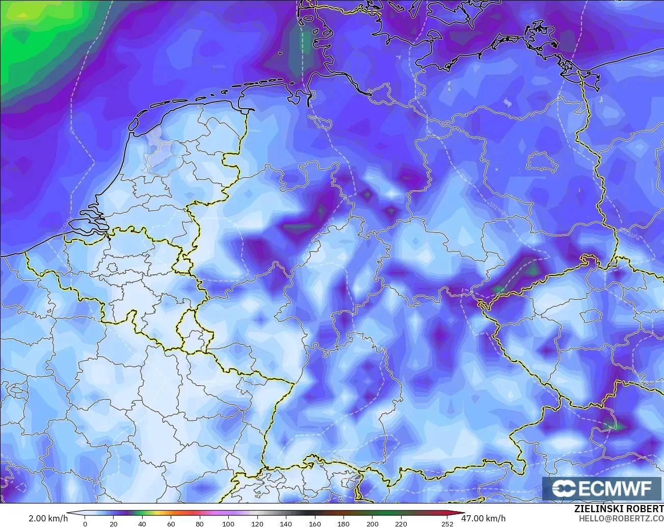 ECMWF IFS 0.25° загвар - Герман, Хамгийн Их Салхи