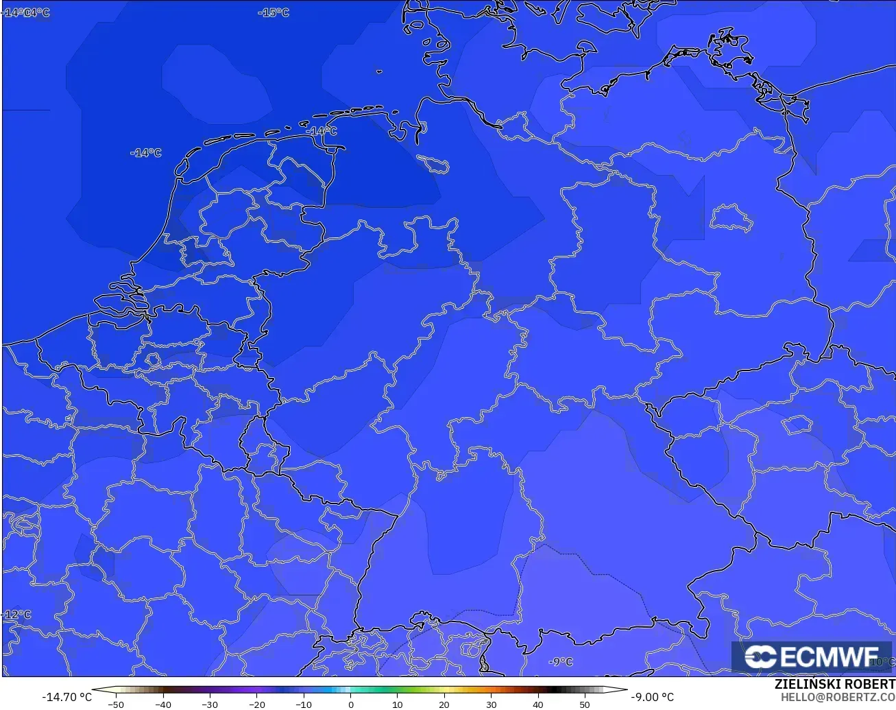 ECMWF IFS 0.25° загвар - Герман, Температур 500 hPa