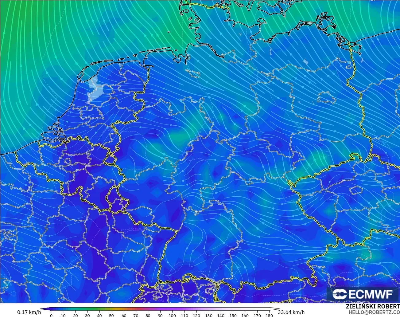 ECMWF IFS 0.25° загвар - Герман, Салхи 10 м