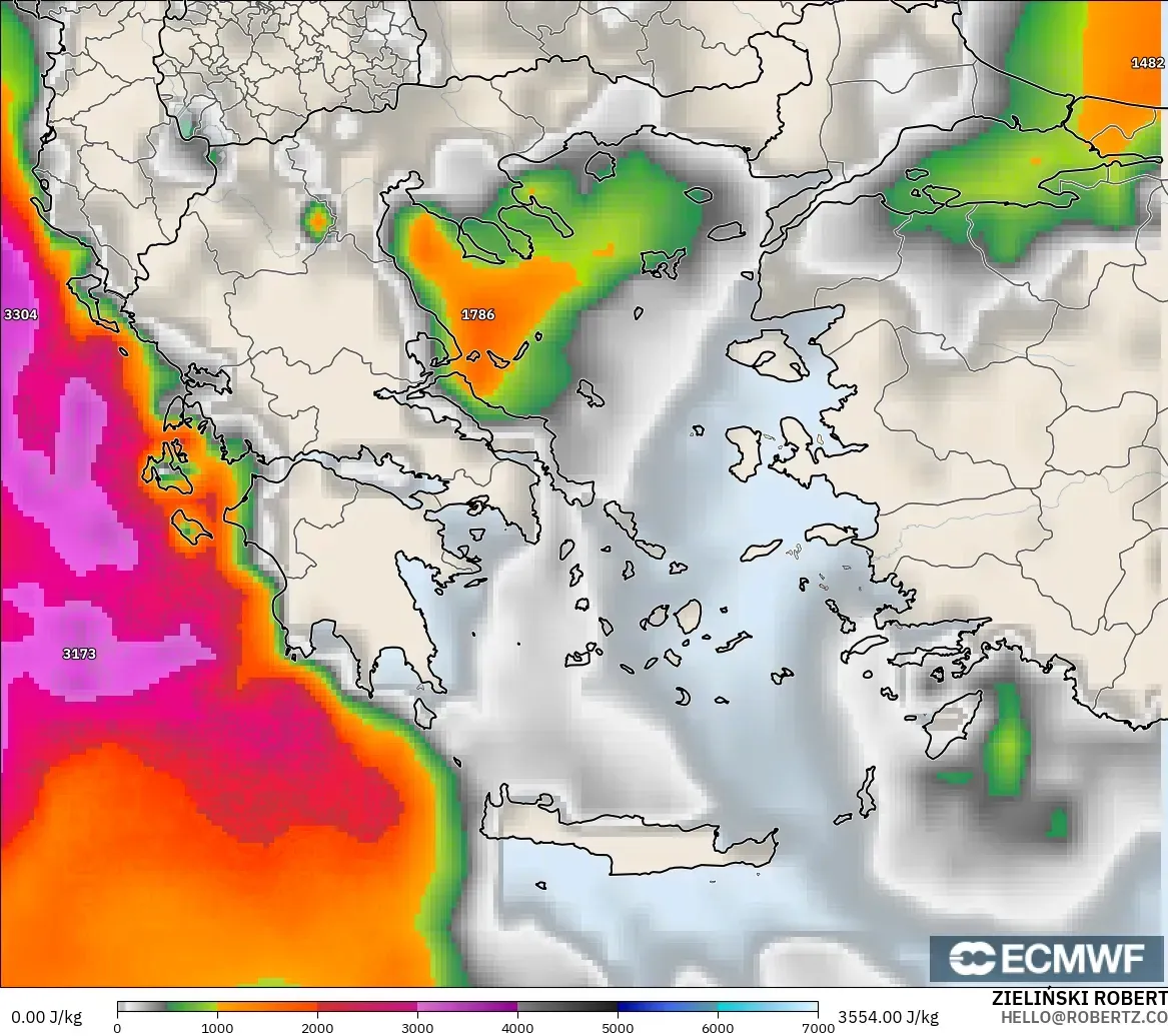 ECMWF IFS 0.25° загвар - Грек, CAPE