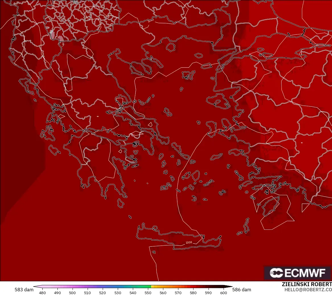 ECMWF IFS 0.25° загвар - Грек, 500 гПа дахь геопотенциал өндөр