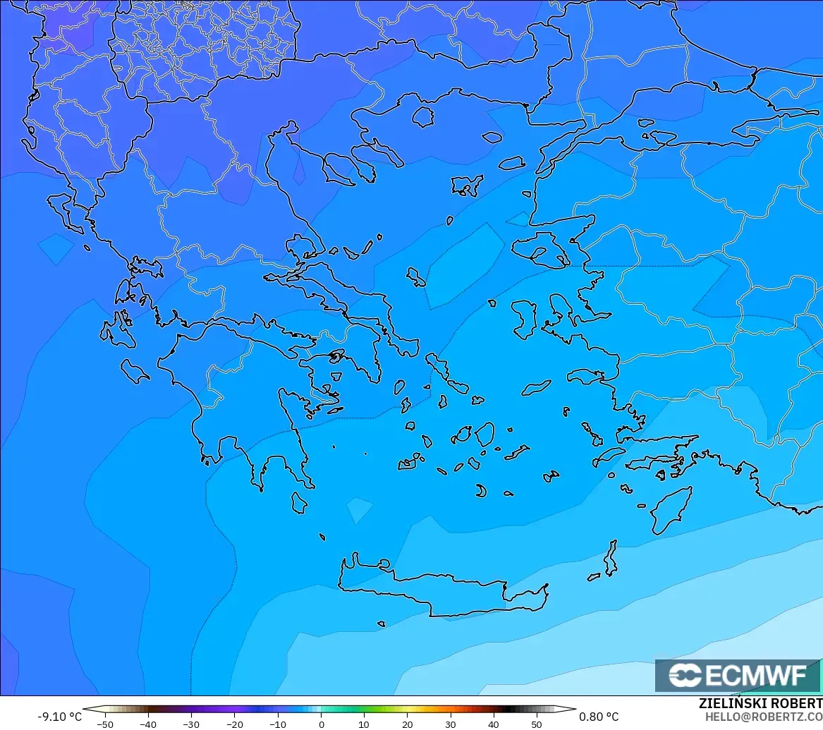 ECMWF IFS 0.25° загвар - Грек, Температур 500 hPa