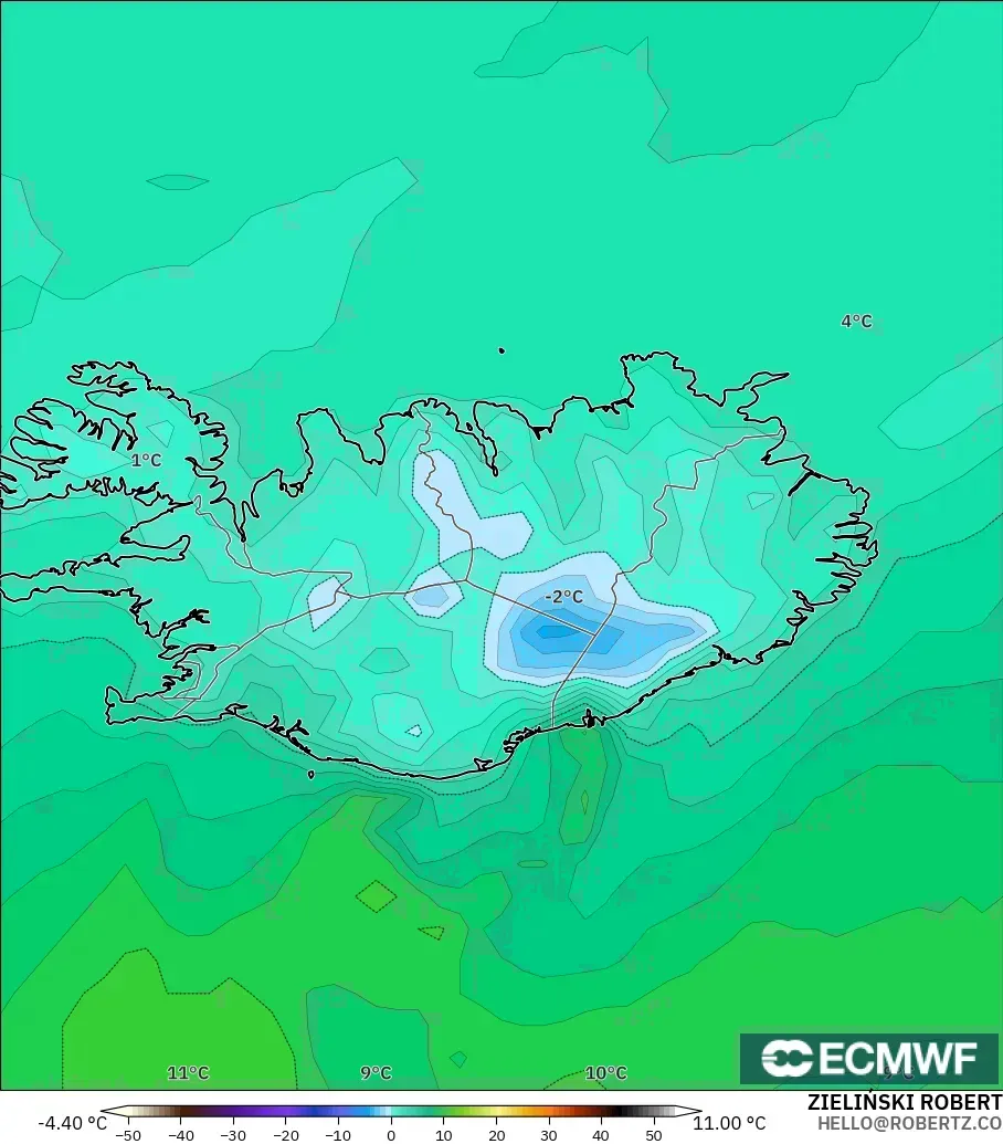 ECMWF IFS 0.25° загвар - Исланд, Цэгийн Чийг 2 м