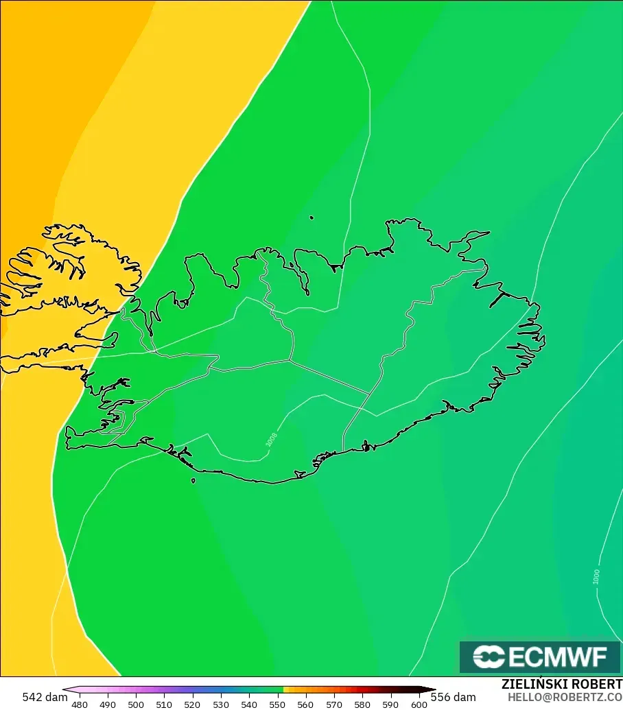 ECMWF IFS 0.25° загвар - Исланд, 500 гПа дахь геопотенциал өндөр