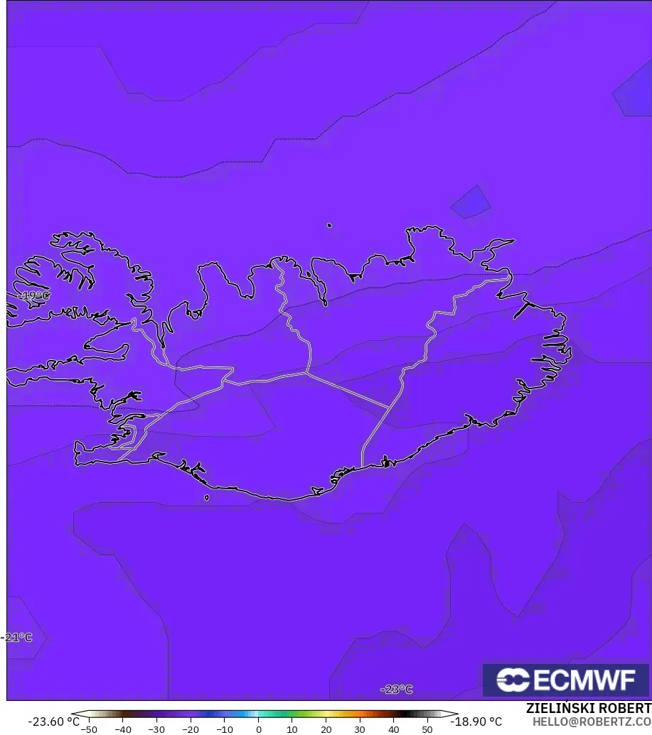 ECMWF IFS 0.25° загвар - Исланд, Температур 500 hPa