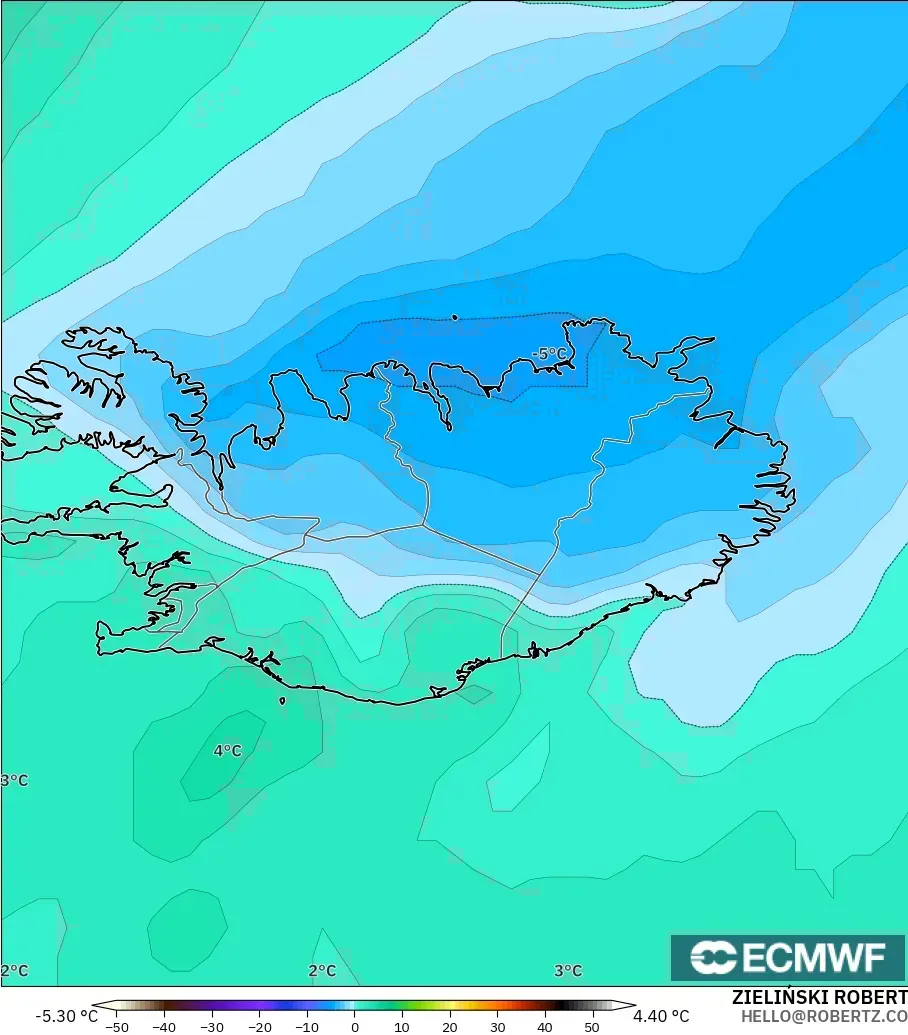 ECMWF IFS 0.25° загвар - Исланд, Температур 850 hPa