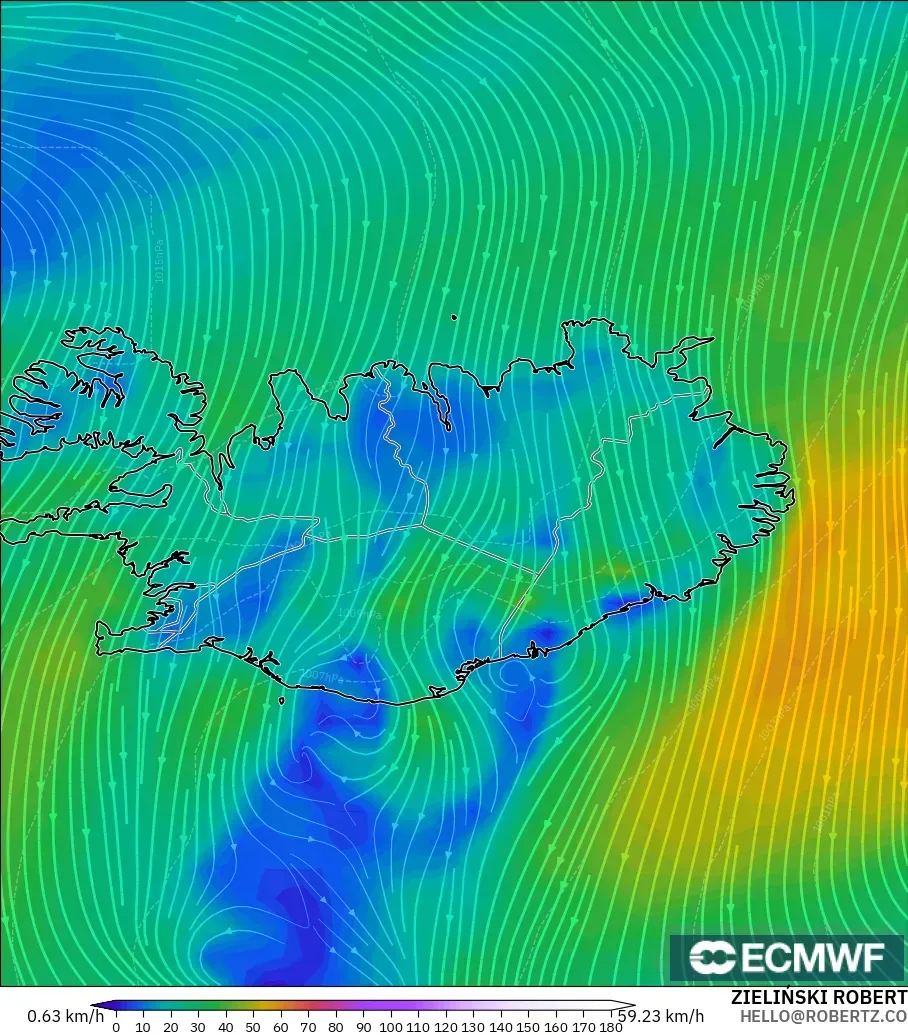 ECMWF IFS 0.25° загвар - Исланд, Салхи 10 м