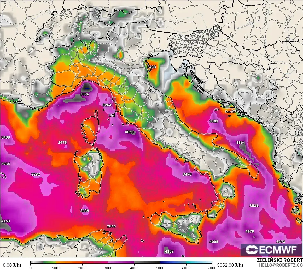 ECMWF IFS 0.25° загвар - Итали, CAPE