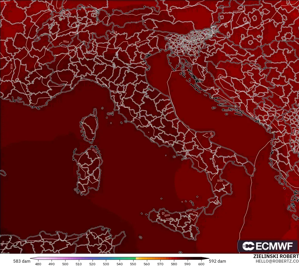 ECMWF IFS 0.25° загвар - Итали, 500 гПа дахь геопотенциал өндөр