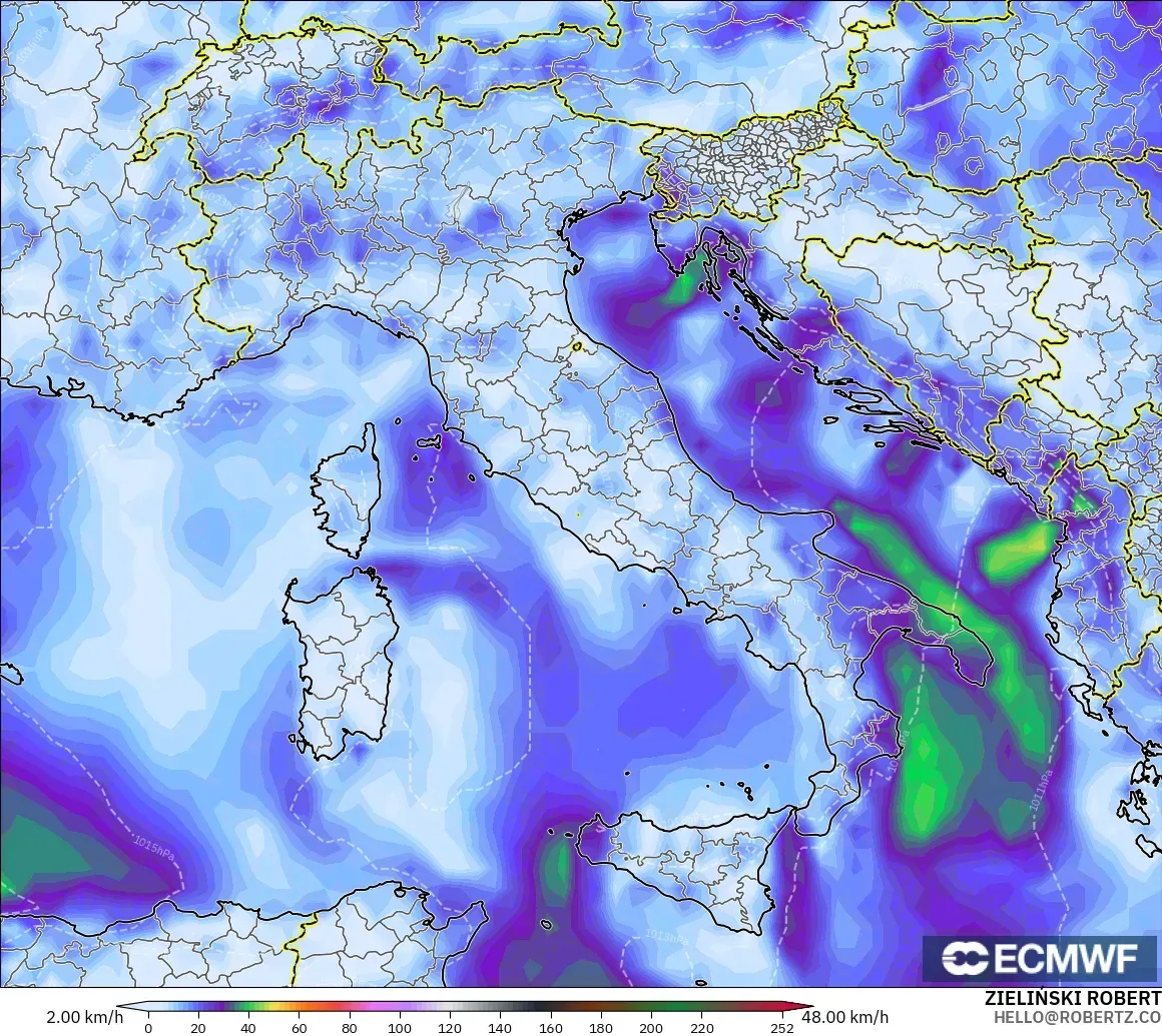 ECMWF IFS 0.25° загвар - Итали, Салхины Ширүүн Нөлөөлөл