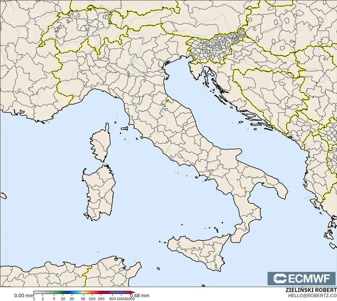 ECMWF IFS 0.25° загвар - Итали, Хур Тунадас Хуримтлал