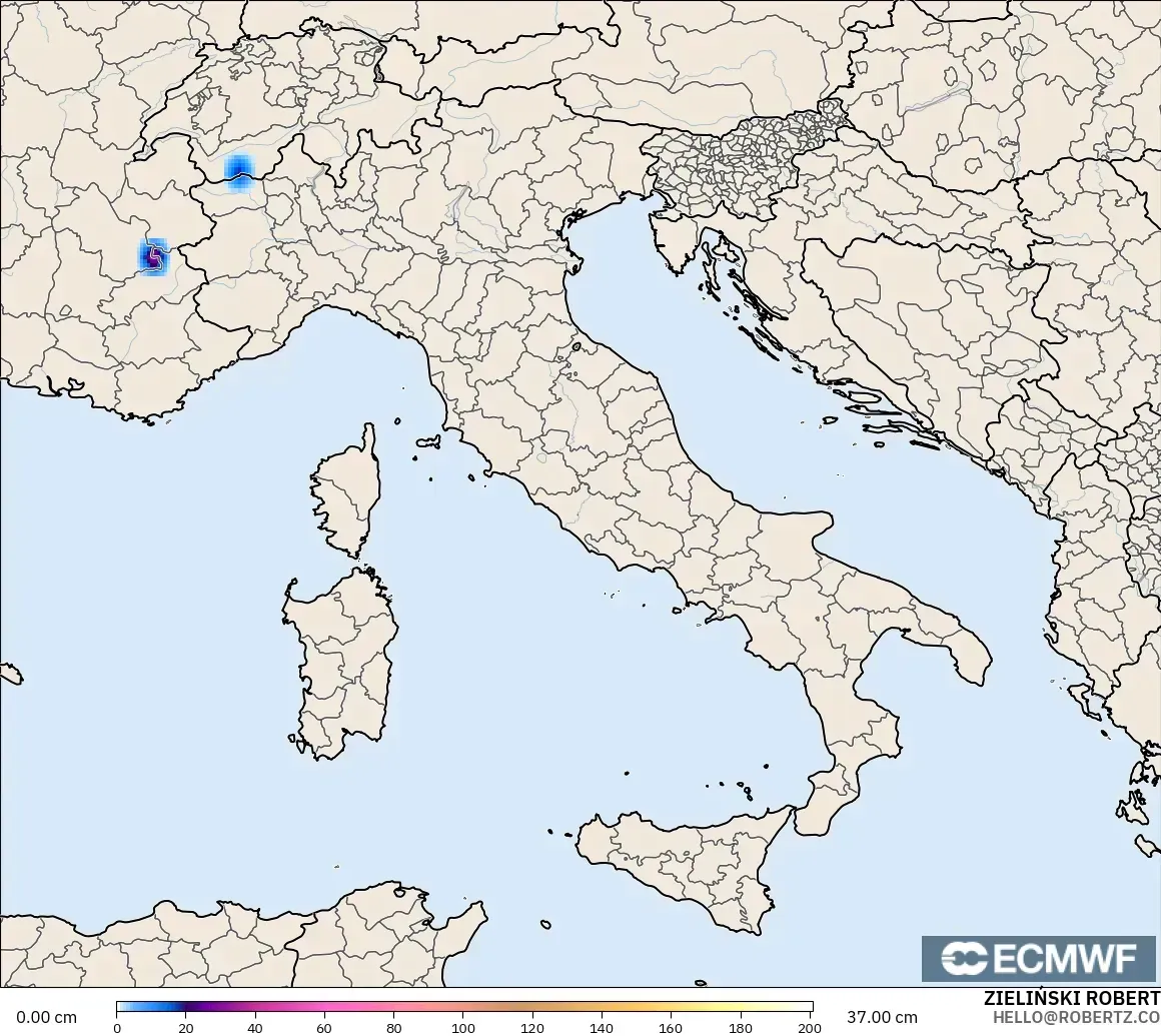 ECMWF IFS 0.25° загвар - Итали, Цасны Зузаан
