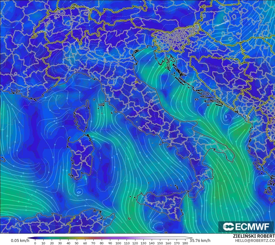 ECMWF IFS 0.25° загвар - Итали, Салхи 10 м