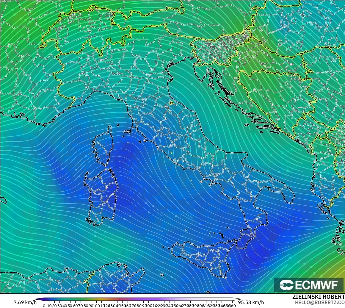 ECMWF IFS 0.25° загвар - Итали, Салхи 300 hPa (түншил)
