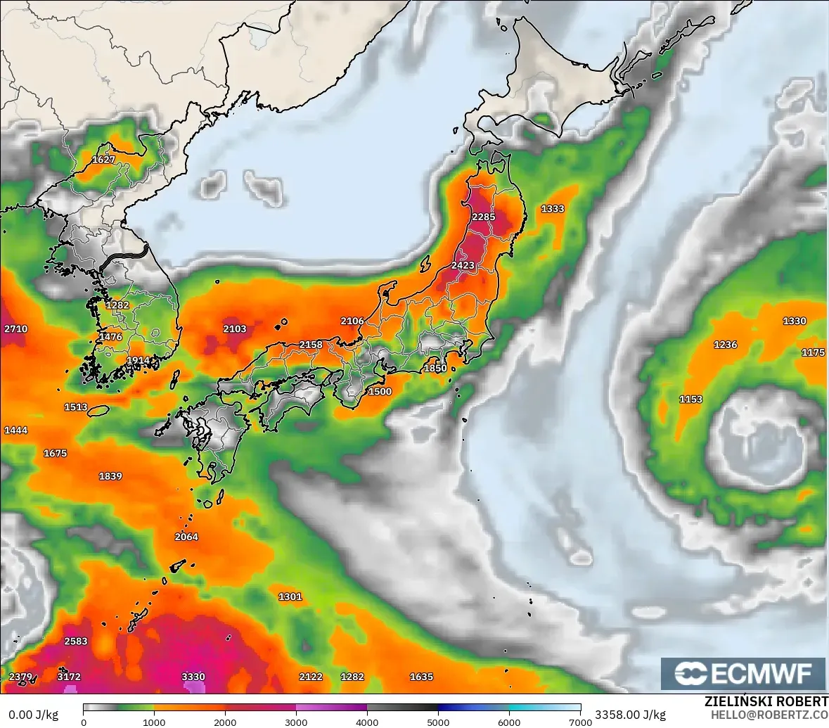 ECMWF IFS 0.25° загвар - Япон, CAPE