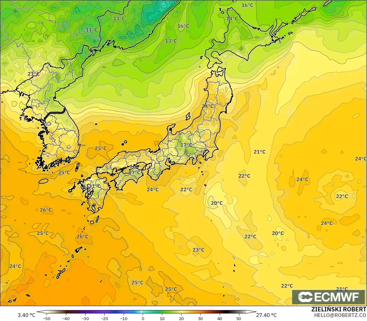 ECMWF IFS 0.25° загвар - Япон, Цэгийн Чийг 2 м