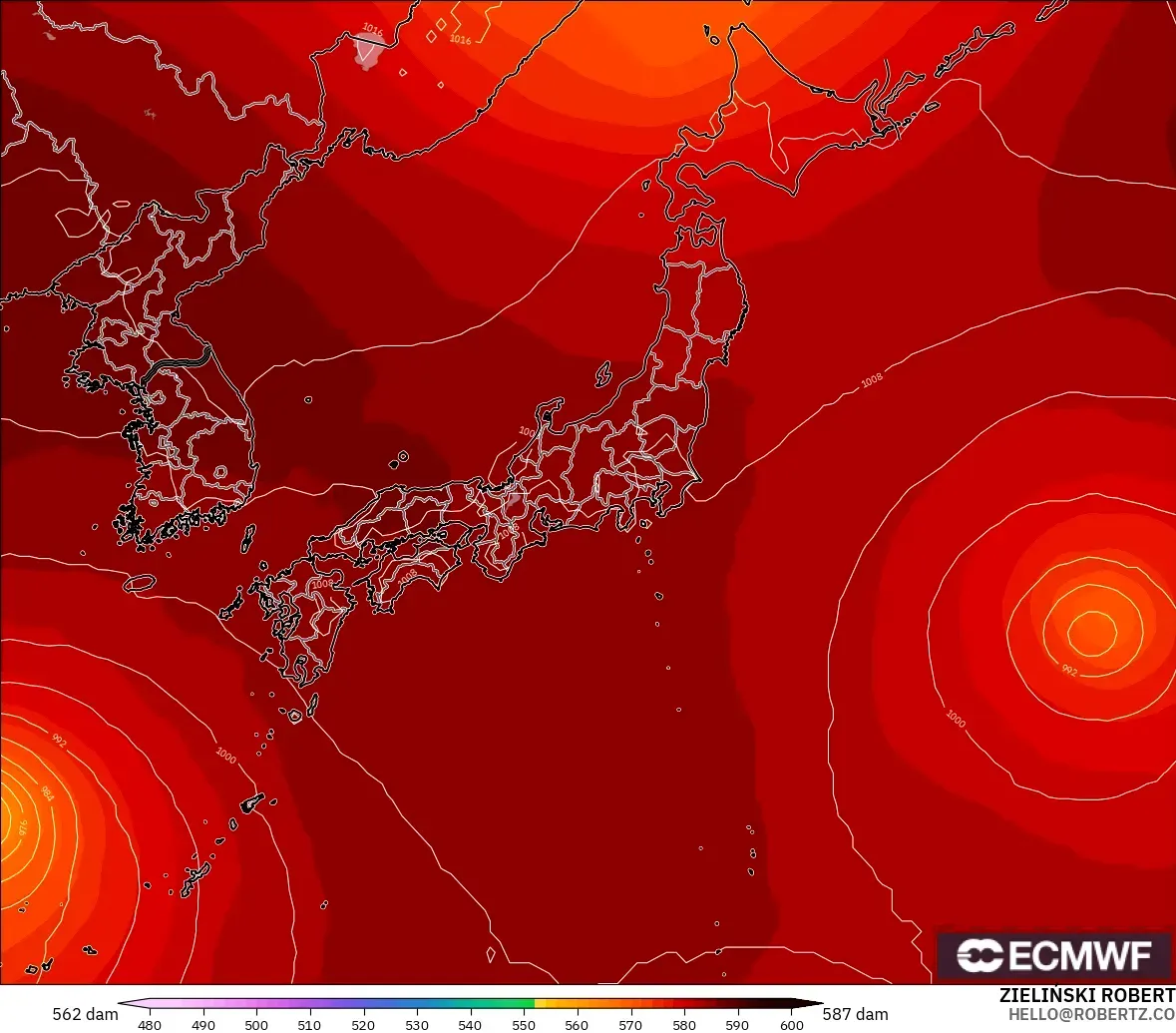 ECMWF IFS 0.25° загвар - Япон, 500 гПа дахь геопотенциал өндөр