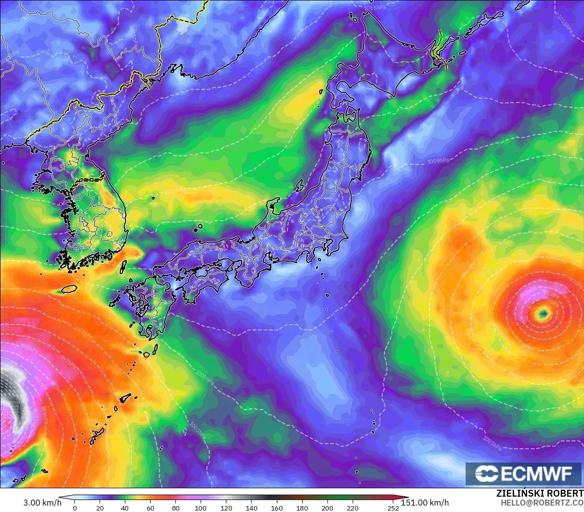 ECMWF IFS 0.25° загвар - Япон, Салхины Ширүүн Нөлөөлөл